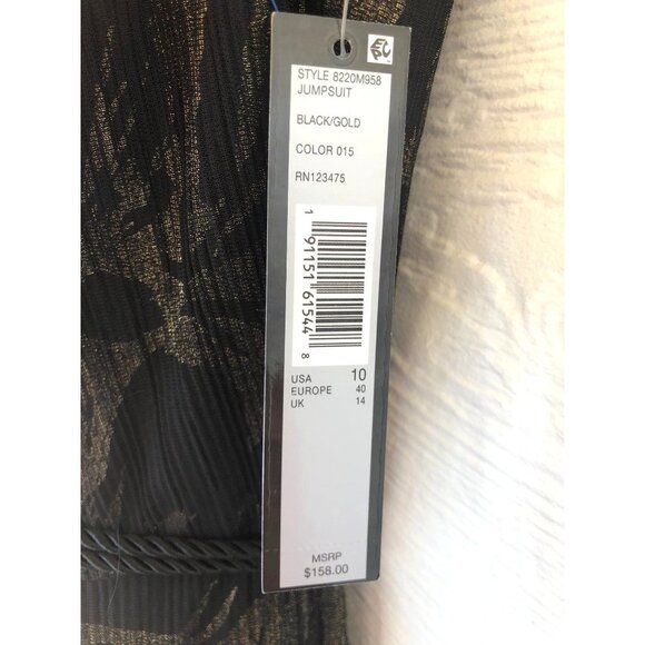 NWT! Tahari Size 10 Beautiful Sleeveless Black/ Gold Jumpsuit - Picture 7 of 16
